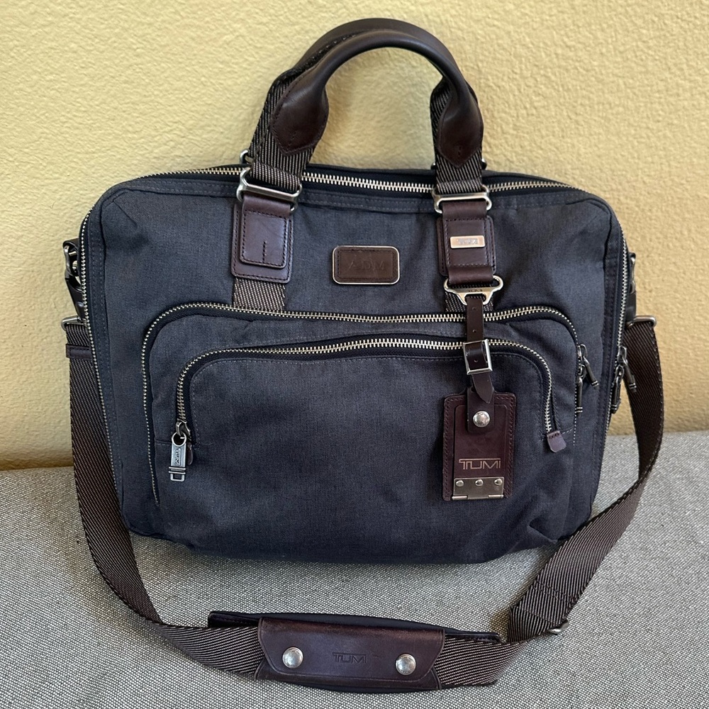 Tumi Alpha Bravo Yuma Slim Brief - Anthracite/Brown Leather - Picture 3 of 16